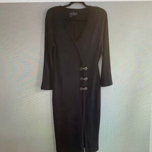 Carole Little Black Long Sleeve Dress with Button Accents